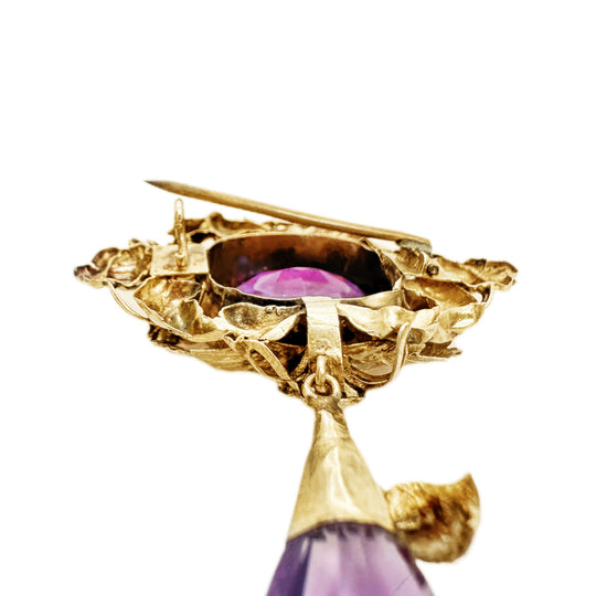 Antique 15ct Yellow Gold Amethyst Brooch