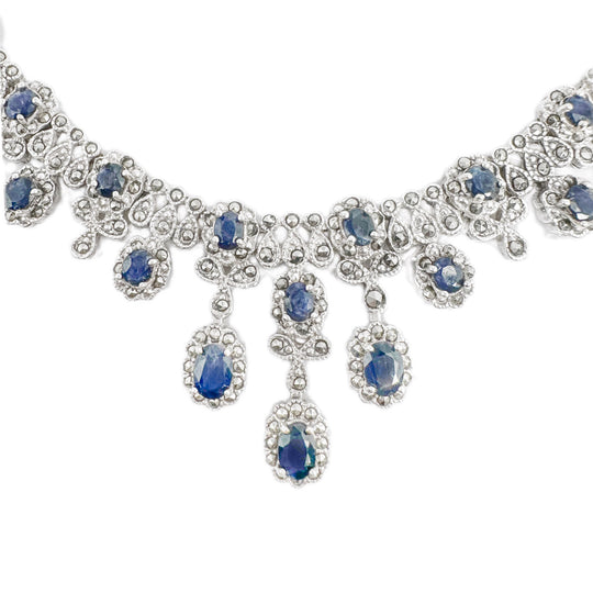 Sterling Silver Vintage Sapphire & Marcasite Necklet