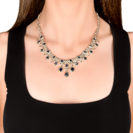 Sterling Silver Vintage Sapphire & Marcasite Necklet
