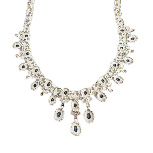 Sterling Silver Vintage Sapphire & Marcasite Necklet