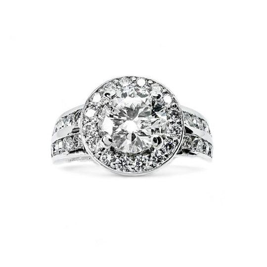 18 Karat Weißgold-Diamant-Halo-Ring, 1,02 Karat Mitteldiamant