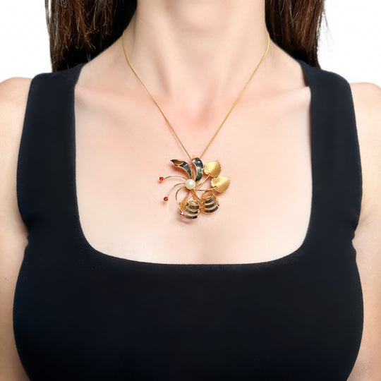 18ct Pearl Leaf Brooch