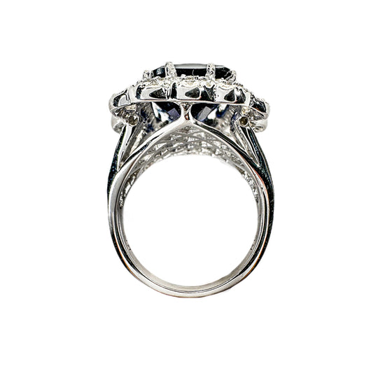 Sterling Silver Dark Blue Elaborate Design Ring