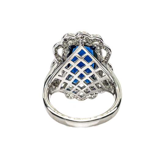 Sterling Silver Dark Blue Elaborate Design Ring