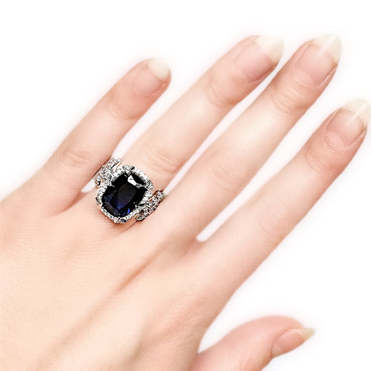 Sterling Silver Blue Radiant Cut Cubic Zirconia Ring
