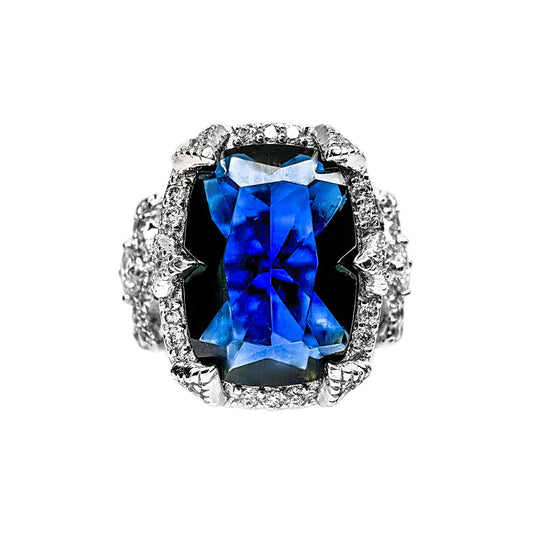 Sterling Silver Blue Radiant Cut Cubic Zirconia Ring