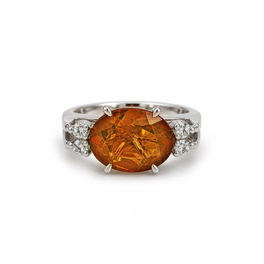 14ct White Gold Citrine & Diamond Ring