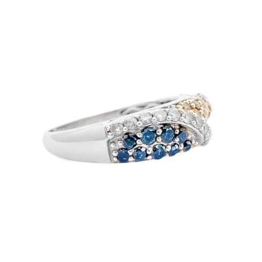 Blue, Champagne & White Diamond Ring