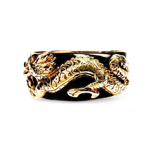 9 Karat Gelbgold Drache Onyx Herren