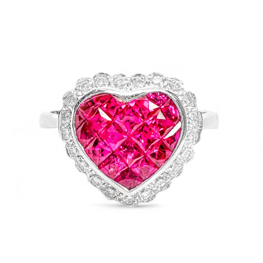 18 Karat rosa Saphir-Herz-Diamantring