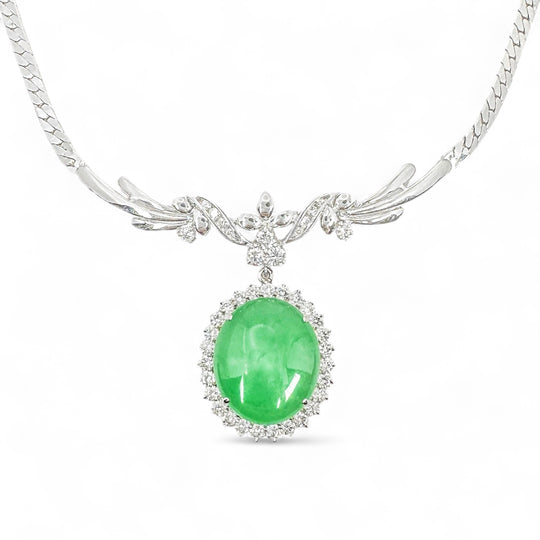 White Gold Jade & Diamond Necklet