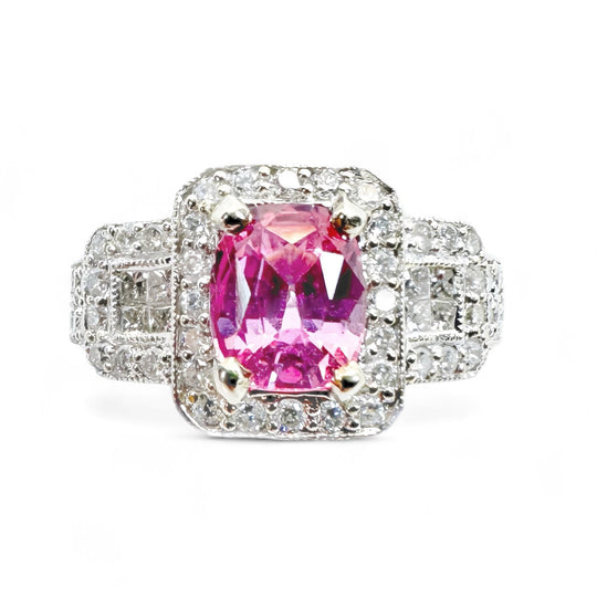 14ct White Gold Pink Sapphire & Diamond Ring