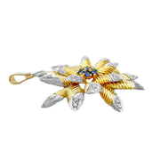 18ct Yellow Gold Sapphire & Diamond Flower Pendant 