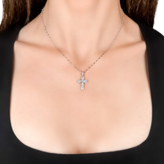 18ct White Gold Diamond Cross & Chain