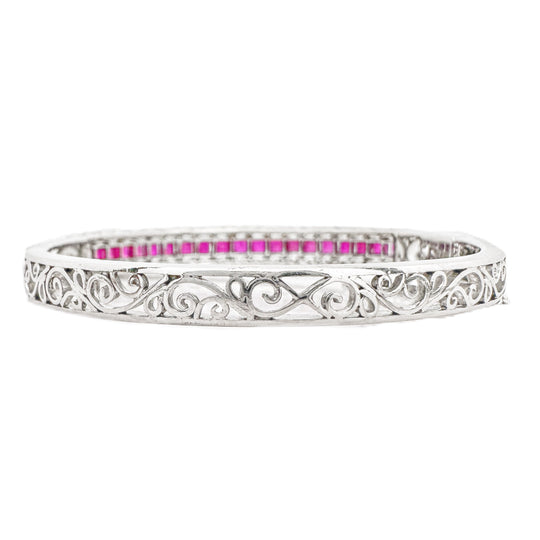 18ct White Gold Ruby & Diamond Bangle