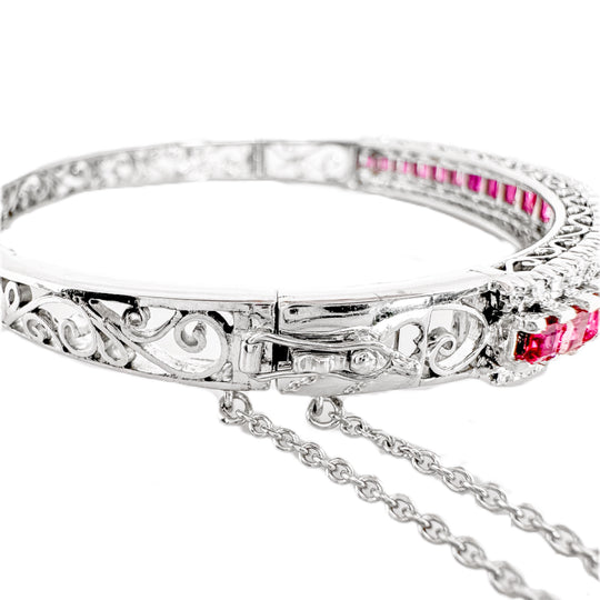 18ct White Gold Ruby & Diamond Bangle