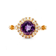 14ct Amethyst & Diamond Halo Ring