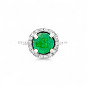 14ct White Gold Emerald & Diamond Halo Ring