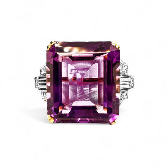 14ct Yellow Gold Amethyst Diamond Ring