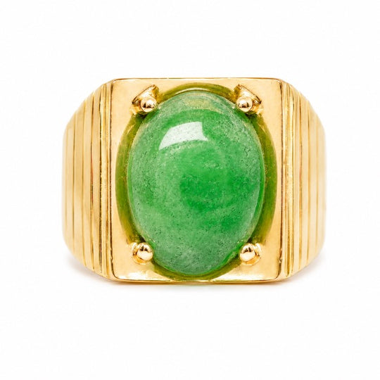 14ct Yellow Gold Jade Mens Ring