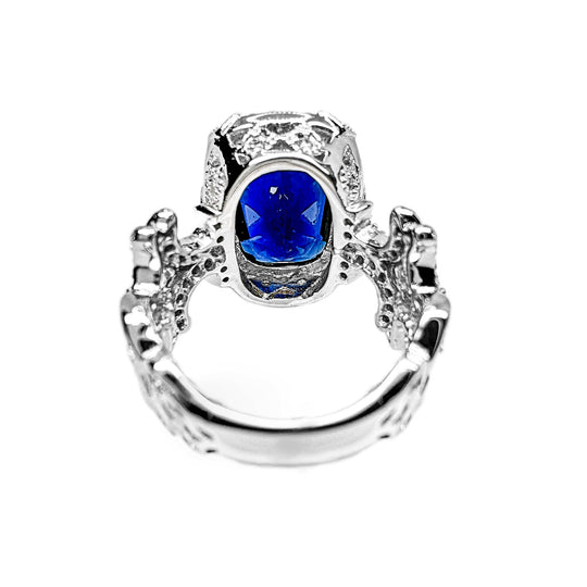 Sterling Silver Blue Radiant Cut Cubic Zirconia Ring