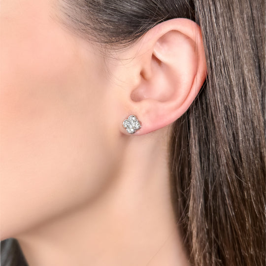 18ct White Gold Diamond Clover Earrings