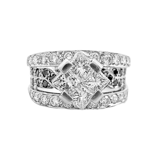 18ct White Gold Diamond & Black Diamond Ring