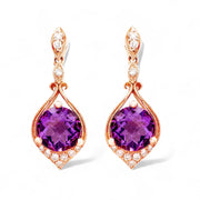 14ct Rose Gold Amethyst & Diamond Earrings