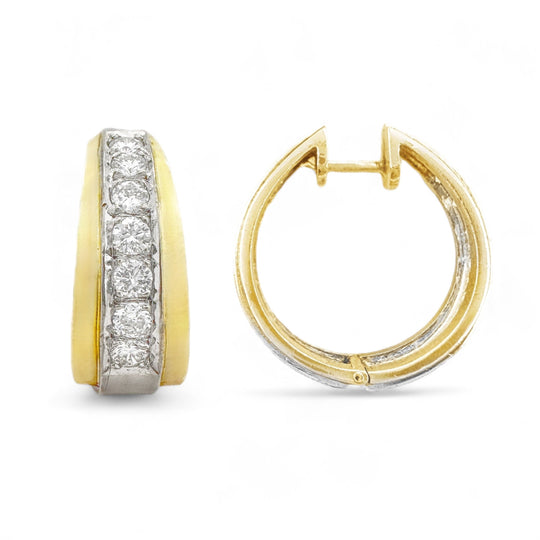 14ct Yellow Gold Diamond Hoop Earrings