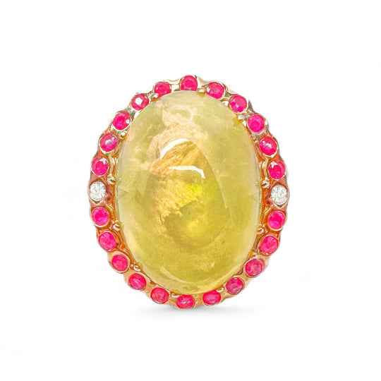 14ct Rose Gold Opal, Ruby & Diamond Dress Ring
