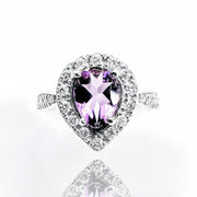 9ct White Gold Pear Cut Amethyst & Diamond Ring