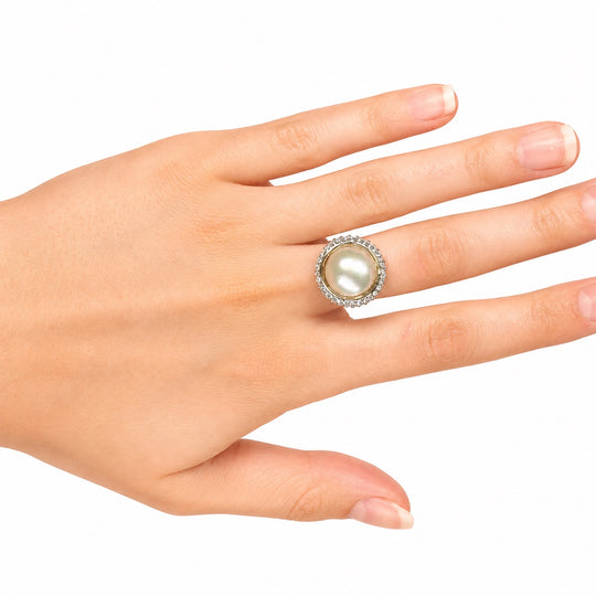 14ct Yellow Gold Pearl & Diamond Cluster Ring 