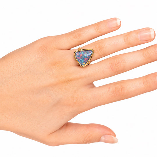 9ct Yellow Gold Triangular Opal Ring 