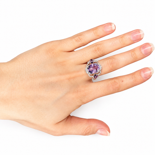9ct Yellow Gold Amethyst & Diamond Cluster Ring