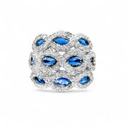 Sterling Silver Wide Blue Marquise Dress Ring