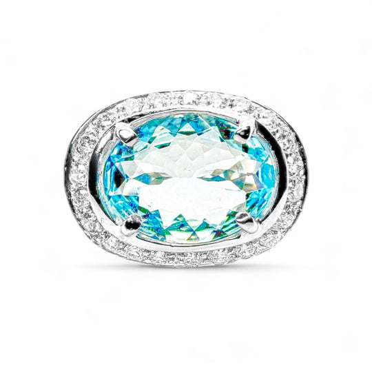 18 Karat Weißgold-Ring mit Aquamarin und Diamant
