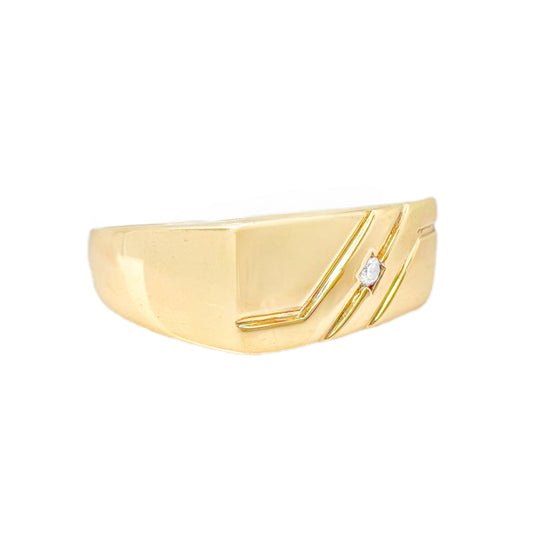 Mens 9ct Yellow Gold Diamond Ring