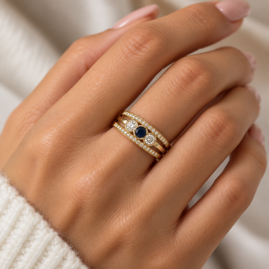 9ct Yellow Gold Sapphire & Diamond Ring 