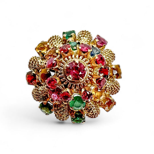 14ct Yellow Gold Mix Stone Dome Ring