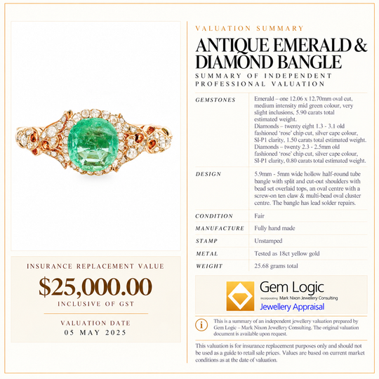 18 Karat Antiker Smaragd- und Diamantarmreif