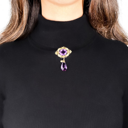 Antique 15ct Yellow Gold Amethyst Brooch