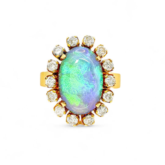 18ct Yellow Gold Opal & Diamond Ring