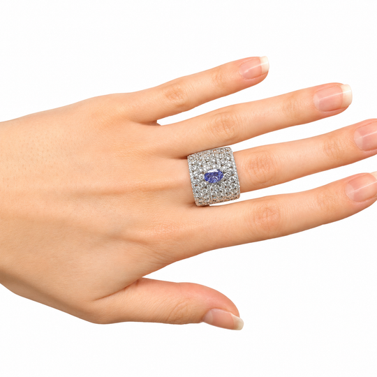 18ct White Gold Tanzanite & Diamond Dress Ring
