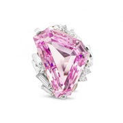 Platinum Triangular Kunzite & Diamond Ring