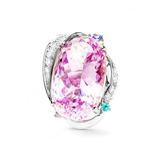 18ct White Gold Kunzite, Tourmaline, Tanzanite & Diamond