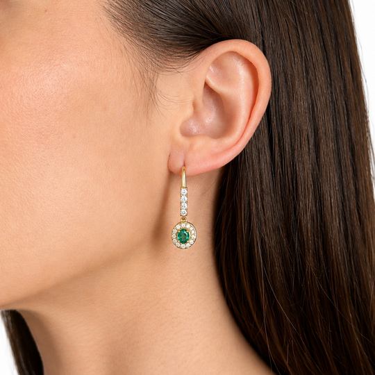 9ct Emerald & Diamond Drop Earrings