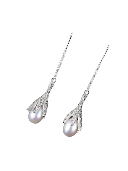 Sterling Silver Natural Pearl Drop Earrings 