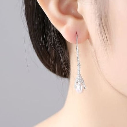 Sterling Silver Natural Pearl Drop Earrings 