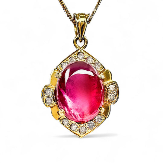 16ct Yellow Gold Spinel & Diamond Pendant