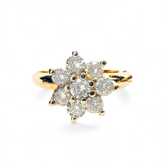 18 Karat Gelbgold-Diamant-Blumencluster-Ring